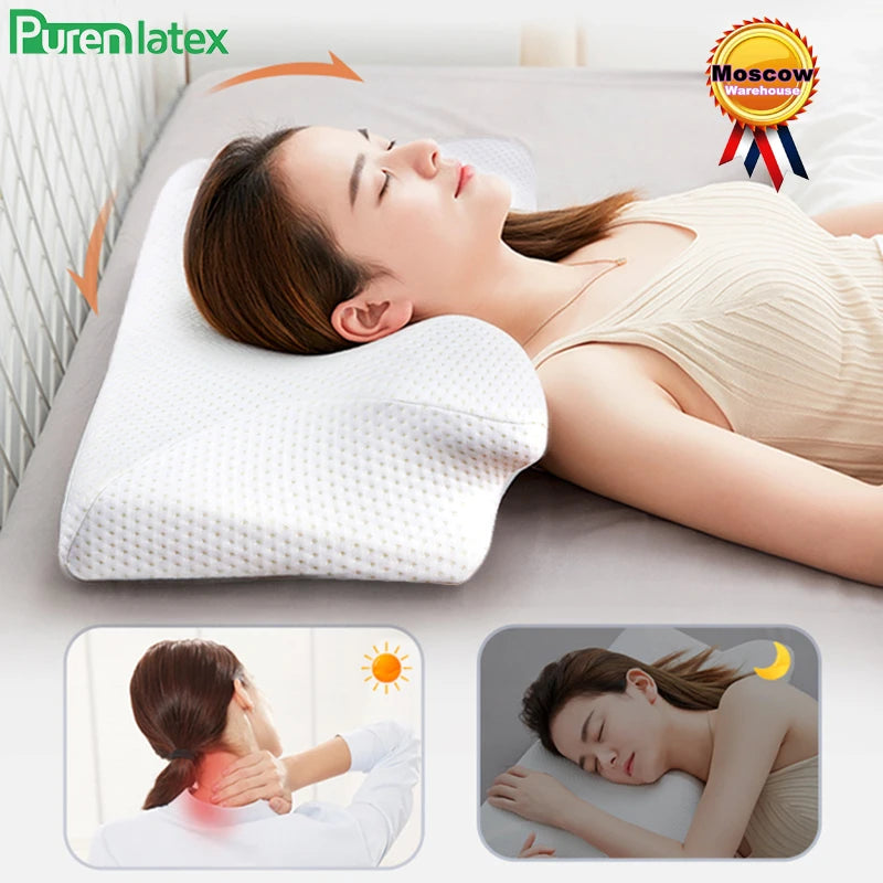 Purenlatex 14cm Contour Memory Foam Cervical Pillow - Orthopedic Neck Pain Relief for Side, Back & Stomach Sleepers