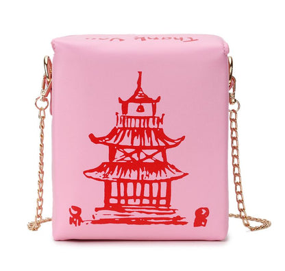Chinese Takeout Box Purse Pu Leather Women Handbag Fashion Crossbody Bag Shoulder Chain Bag for Girl Bucket Bag - Hiccupzz