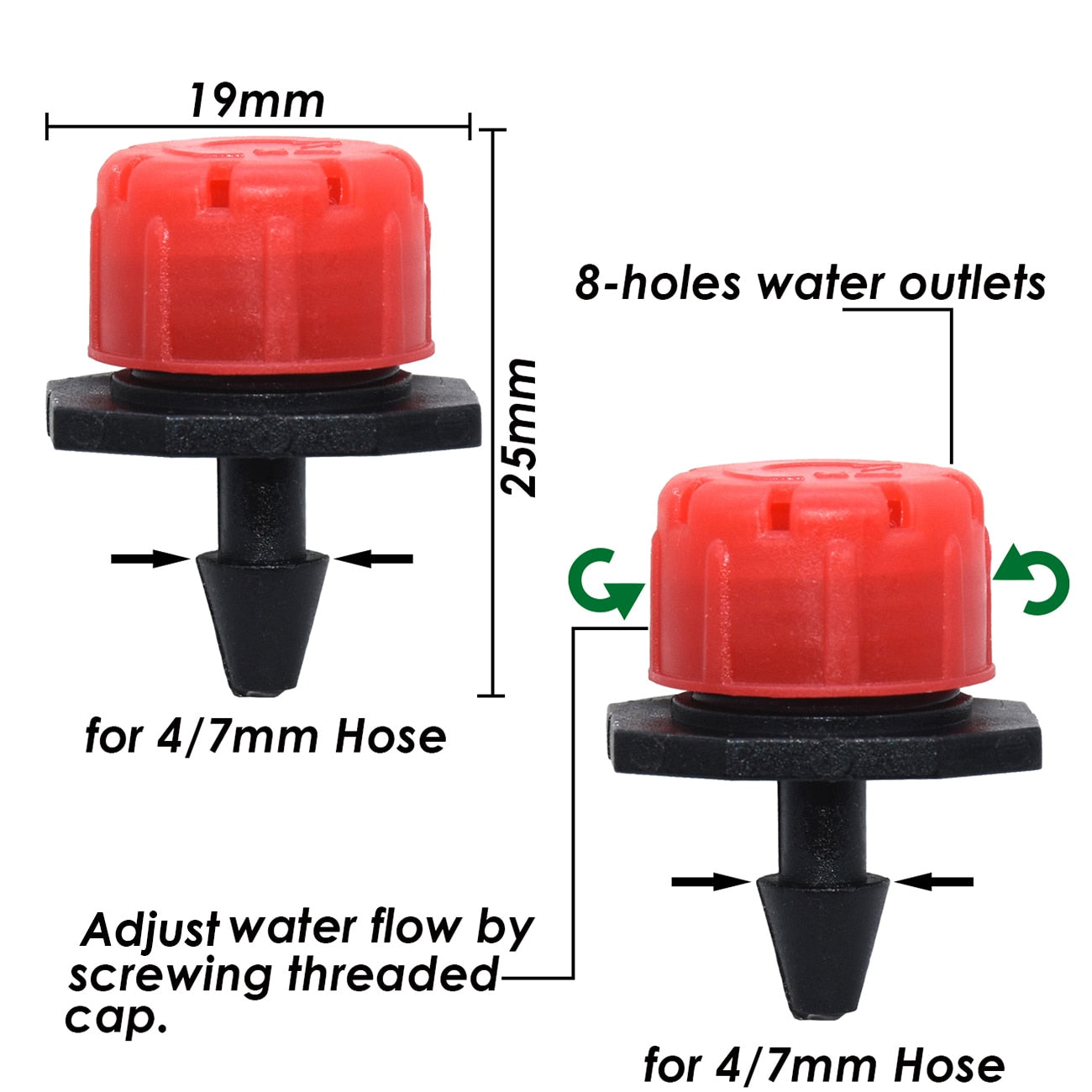 30-1000PCS 4/7mm Garden Irrigation Nozzle Adjustable Water Sprinkler