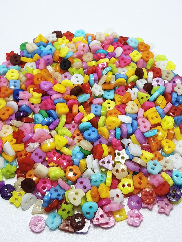 100/300pcs/lot Assorted Colors Shapes Tiny 6MM Resin Button 2 Holes Sewing Craft