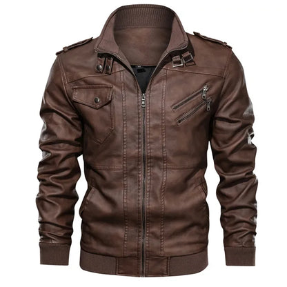 Men's Leather Jacket Autumn PU Biker Coat Casual Motorcycle Style EU Size - Hiccupzz