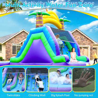 Commercial PVC Double Lane Inflatable Water Slide Adult Kids Outdoor Backyard Rental Inflatable Slide with Pool and Climb,Blower