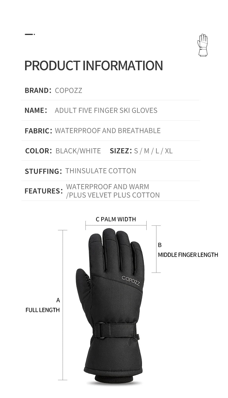 Copozz Winter Ski Gloves - Waterproof, Ultralight Snowboard Gloves for Men & Women