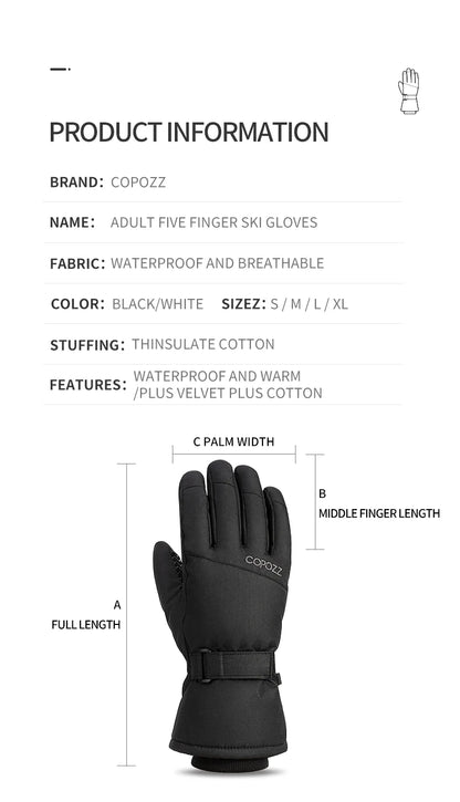 Copozz Winter Ski Gloves - Waterproof, Ultralight Snowboard Gloves for Men & Women