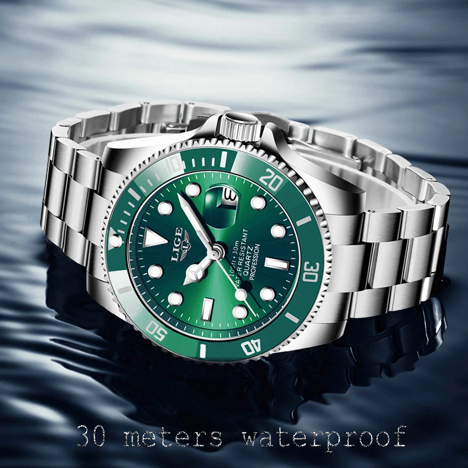 LIGE Luxury Diver Watch for Men - 30ATM Waterproof Quartz Wristwatch with Date, Sport Design