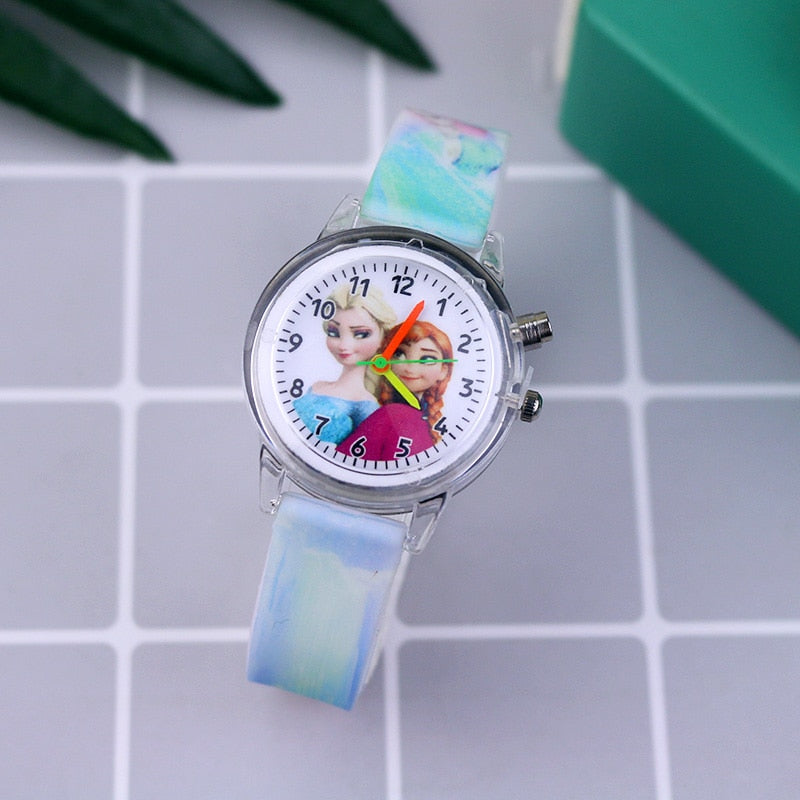 Cartoon Flash Light Girls Watches with Bracelet Silicone Strap