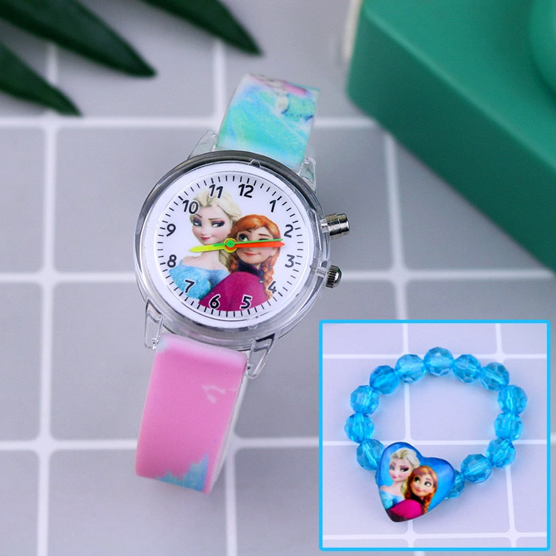 Cartoon Flash Light Girls Watches with Bracelet Silicone Strap