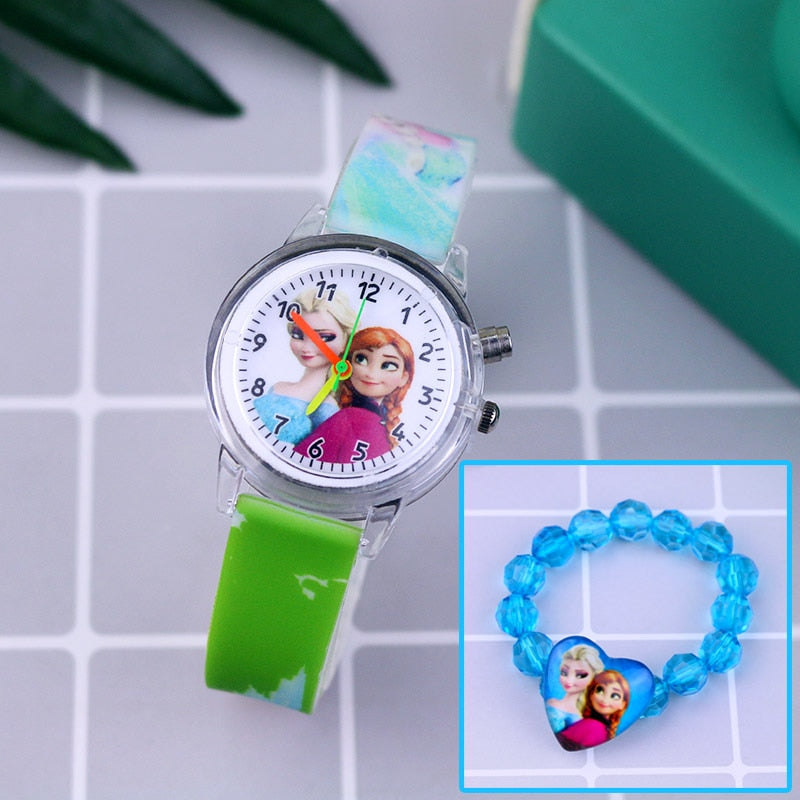 Cartoon Flash Light Girls Watches with Bracelet Silicone Strap