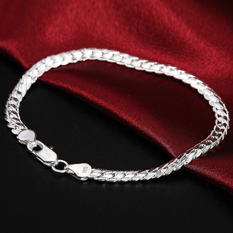 925 Sterling Silver Chain Necklace & Bracelet - 6mm Side Chain, 8-24 Inch, Fashion Jewelry