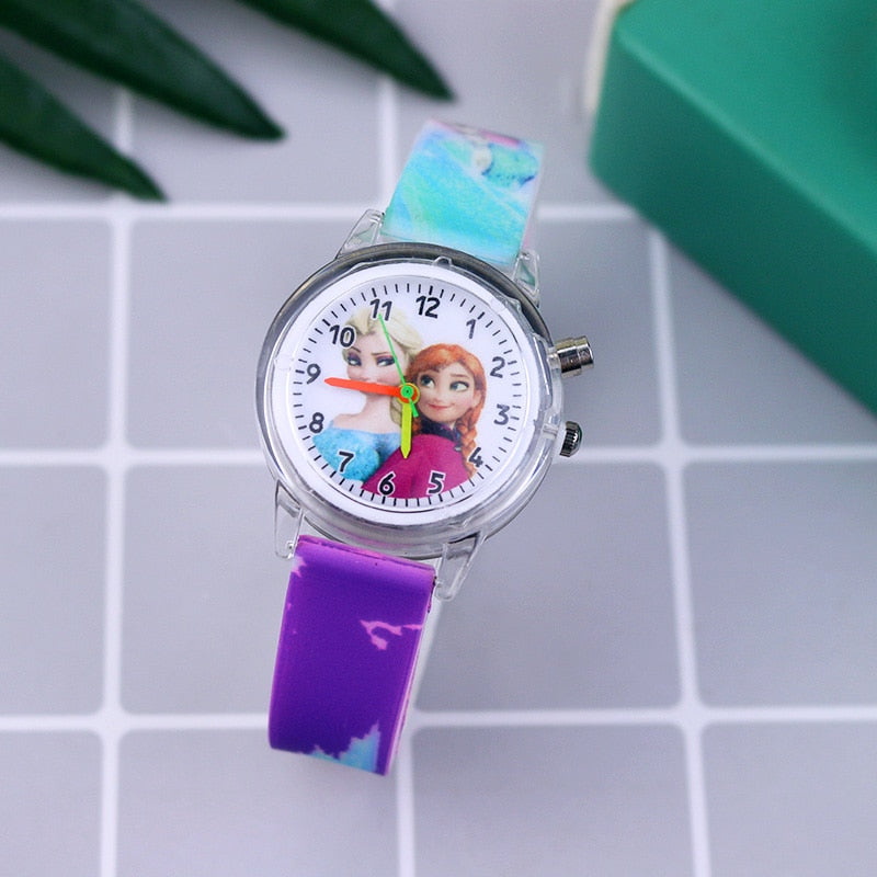 Cartoon Flash Light Girls Watches with Bracelet Silicone Strap