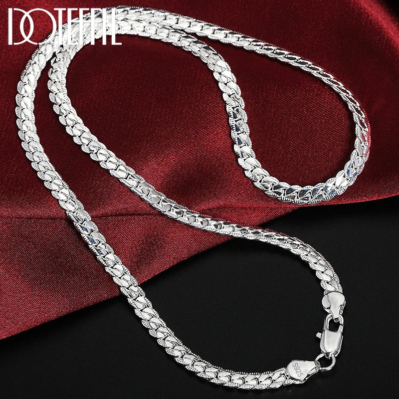 925 Sterling Silver Chain Necklace & Bracelet - 6mm Side Chain, 8-24 Inch, Fashion Jewelry