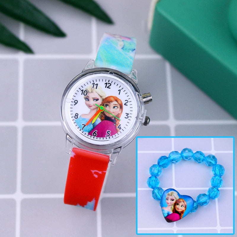 Cartoon Flash Light Girls Watches with Bracelet Silicone Strap