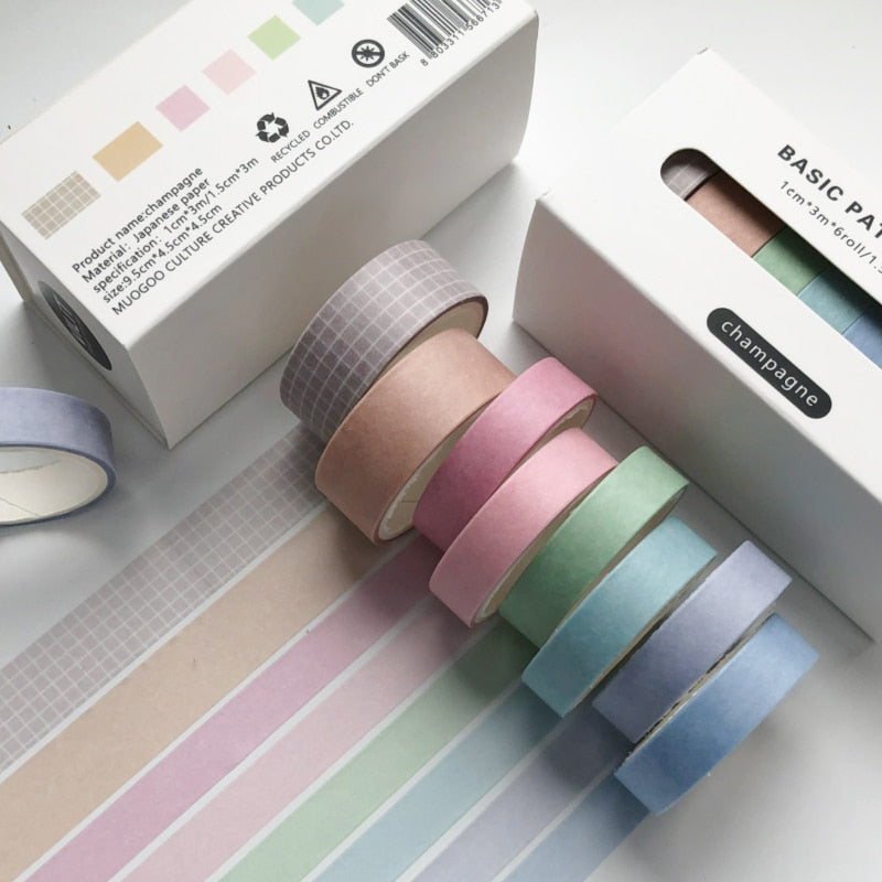 8pcs/set Retro Solid Color Basic Decoration Washi Tape Set