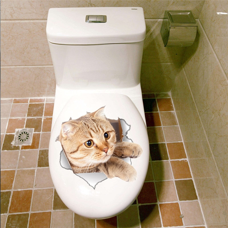 3d Hole Cat Dog Animal Toilet Kitten and Puppy's Stickers