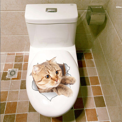 3d Hole Cat Dog Animal Toilet Kitten and Puppy's Stickers - Hiccupzz