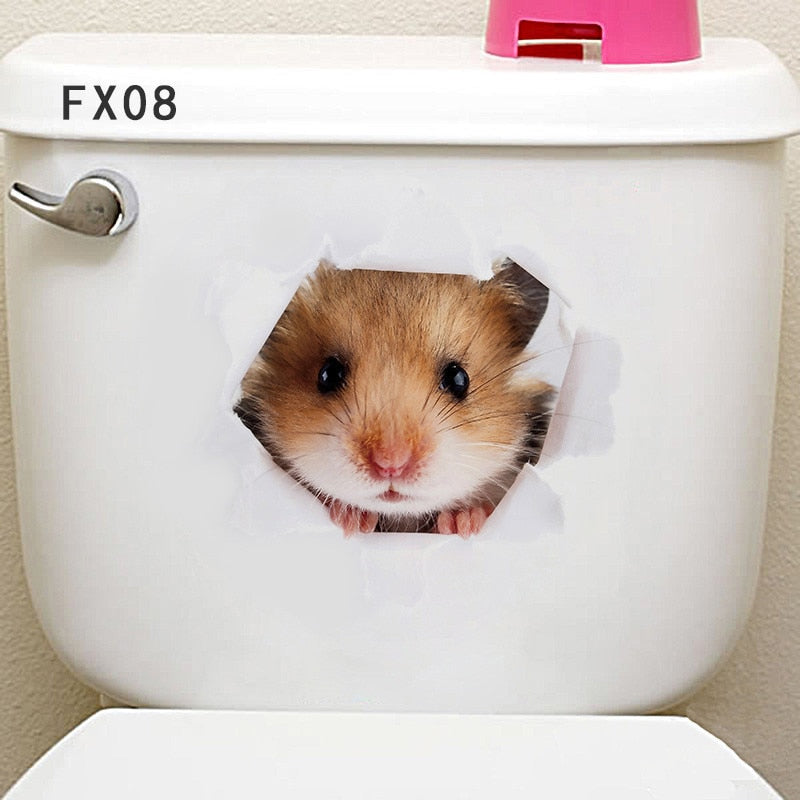 3d Hole Cat Dog Animal Toilet Kitten and Puppy's Stickers