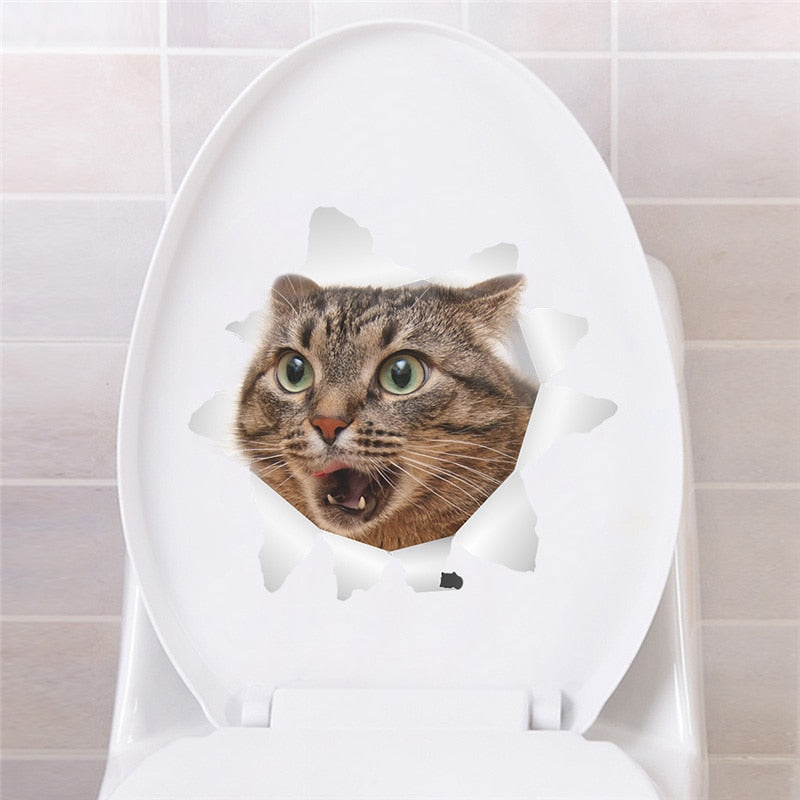 3d Hole Cat Dog Animal Toilet Kitten and Puppy's Stickers