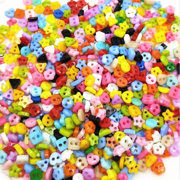 100/300pcs/lot Assorted Colors Shapes Tiny 6MM Resin Button 2 Holes Sewing Craft