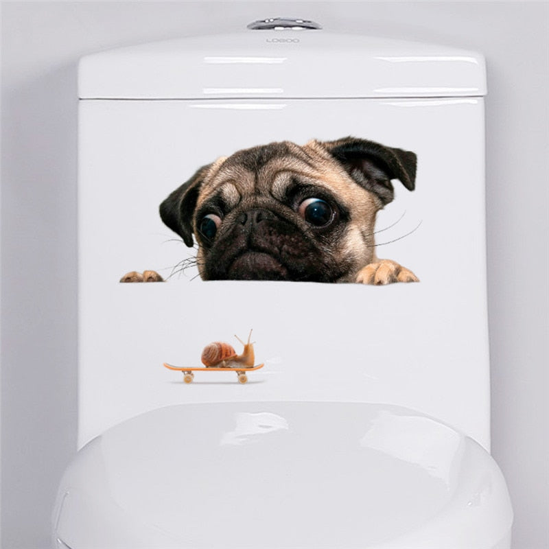 3d Hole Cat Dog Animal Toilet Kitten and Puppy's Stickers