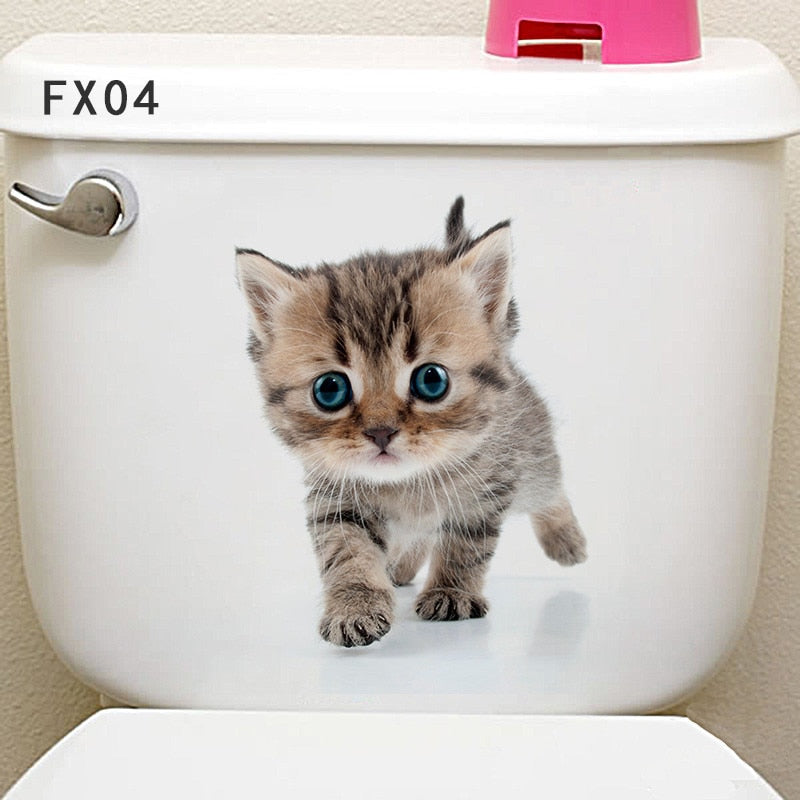 3d Hole Cat Dog Animal Toilet Kitten and Puppy's Stickers