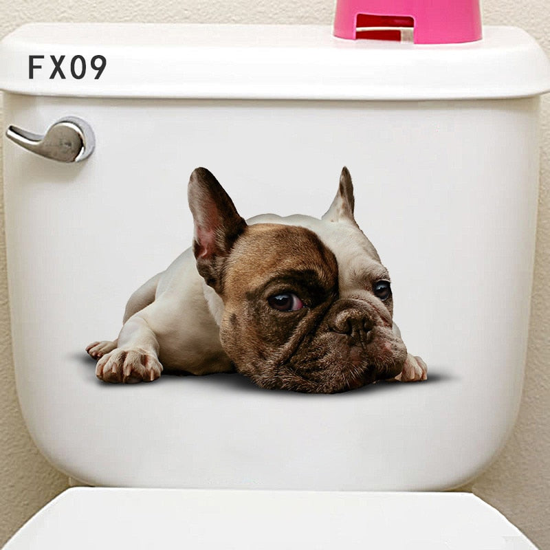 3d Hole Cat Dog Animal Toilet Kitten and Puppy's Stickers