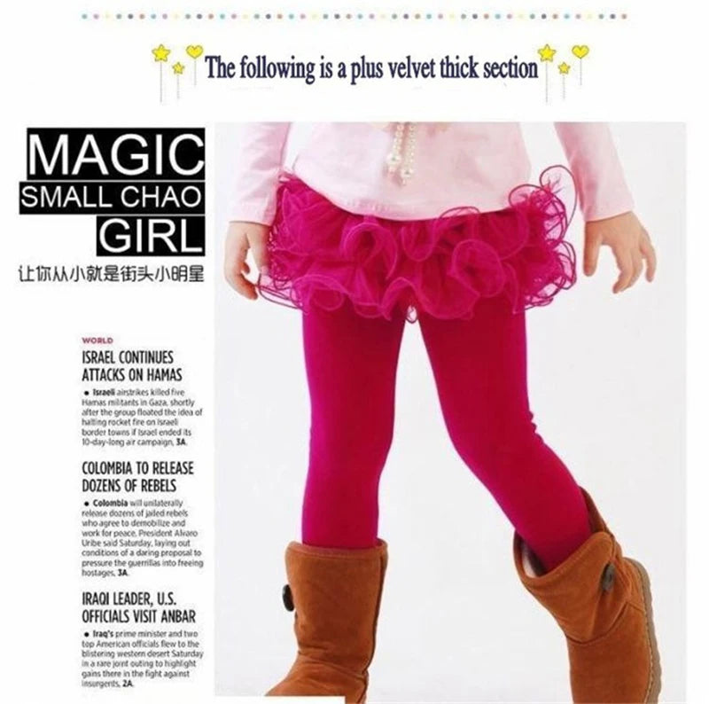 Autumn Winter Girls' Leggings - Plus Velvet for Warmth, Candy Colors, Comfortable Pants for Kids Aged 3-9 Years