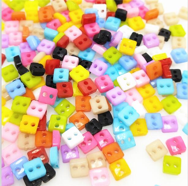 100/300pcs/lot Assorted Colors Shapes Tiny 6MM Resin Button 2 Holes Sewing Craft