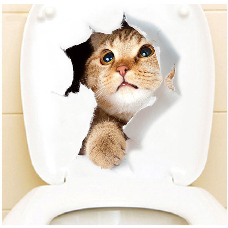 3d Hole Cat Dog Animal Toilet Kitten and Puppy's Stickers