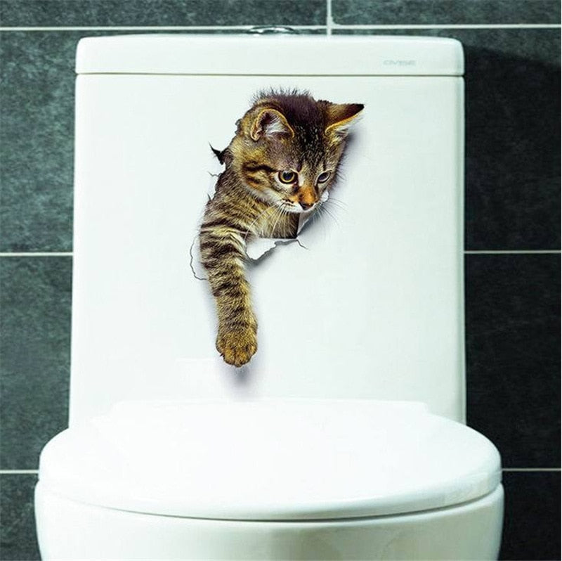 3d Hole Cat Dog Animal Toilet Kitten and Puppy's Stickers