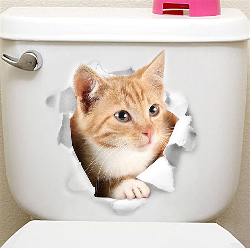 3d Hole Cat Dog Animal Toilet Kitten and Puppy's Stickers