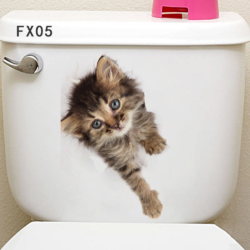 3d Hole Cat Dog Animal Toilet Kitten and Puppy's Stickers