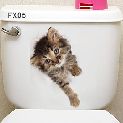 3d Hole Cat Dog Animal Toilet Kitten and Puppy's Stickers - Hiccupzz