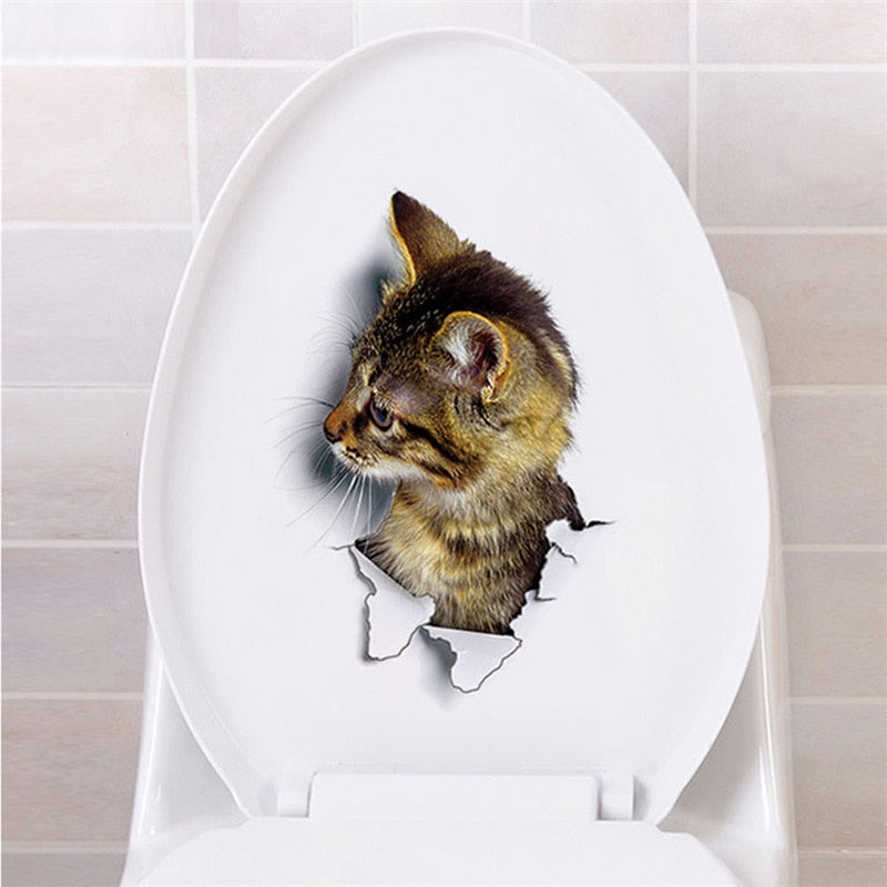 3d Hole Cat Dog Animal Toilet Kitten and Puppy's Stickers