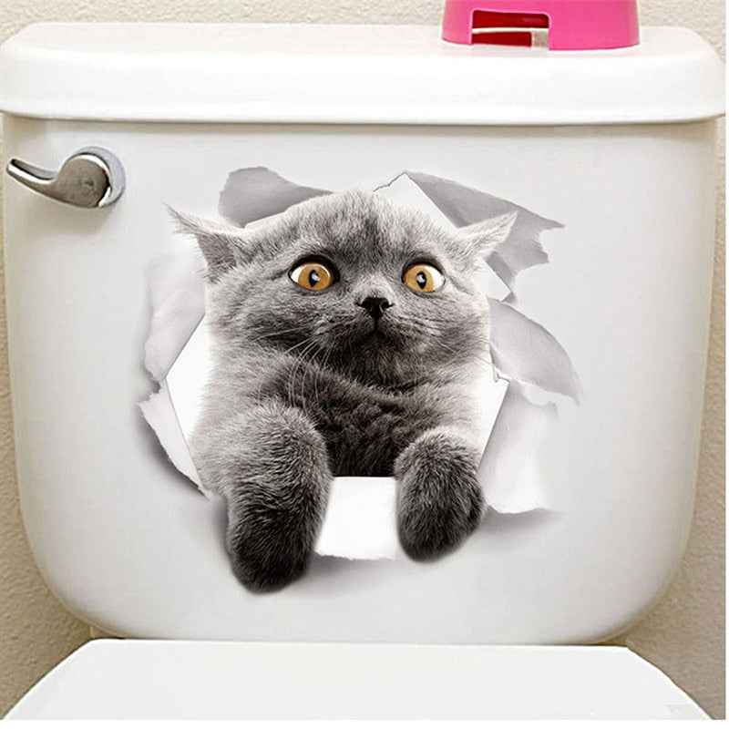 3d Hole Cat Dog Animal Toilet Kitten and Puppy's Stickers