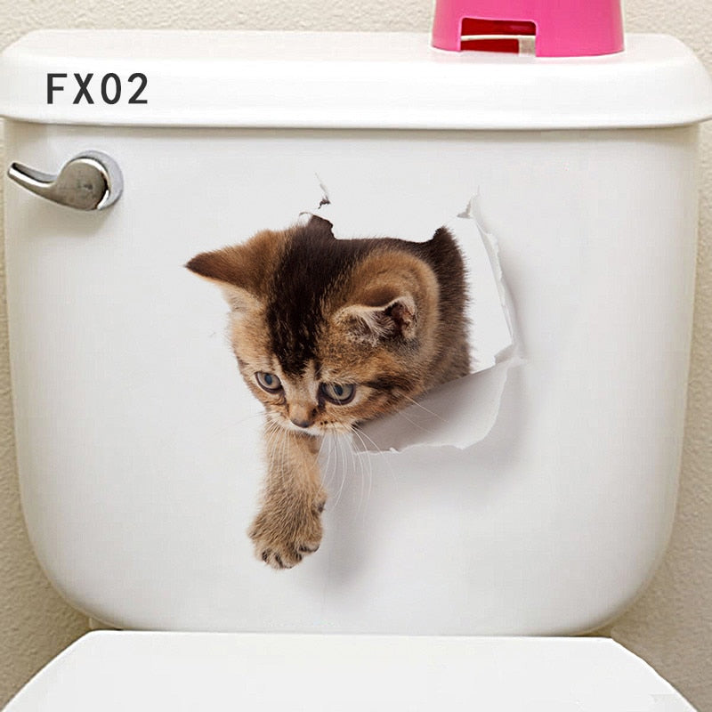 3d Hole Cat Dog Animal Toilet Kitten and Puppy's Stickers