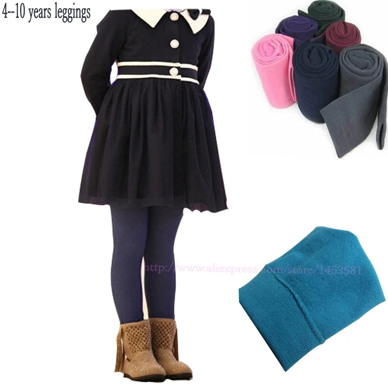 Autumn Winter Girls' Leggings - Plus Velvet for Warmth, Candy Colors, Comfortable Pants for Kids Aged 3-9 Years