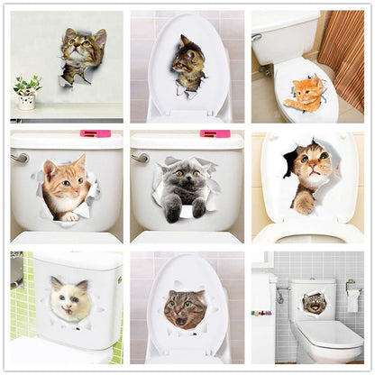 3d Hole Cat Dog Animal Toilet Kitten and Puppy's Stickers - Hiccupzz