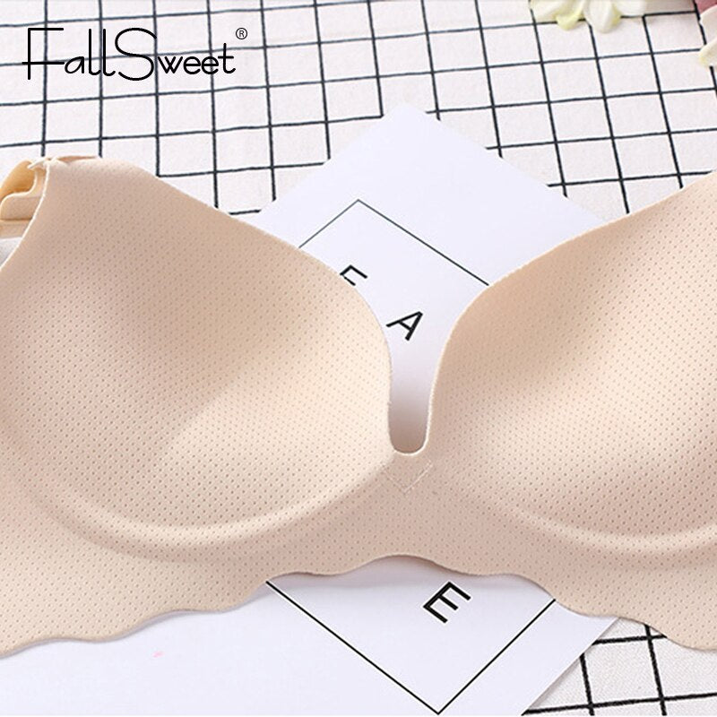 FallSweet Seamless Push Up Bras for A B C cup No wire Plunge Brassiere for Women Lovely Classic