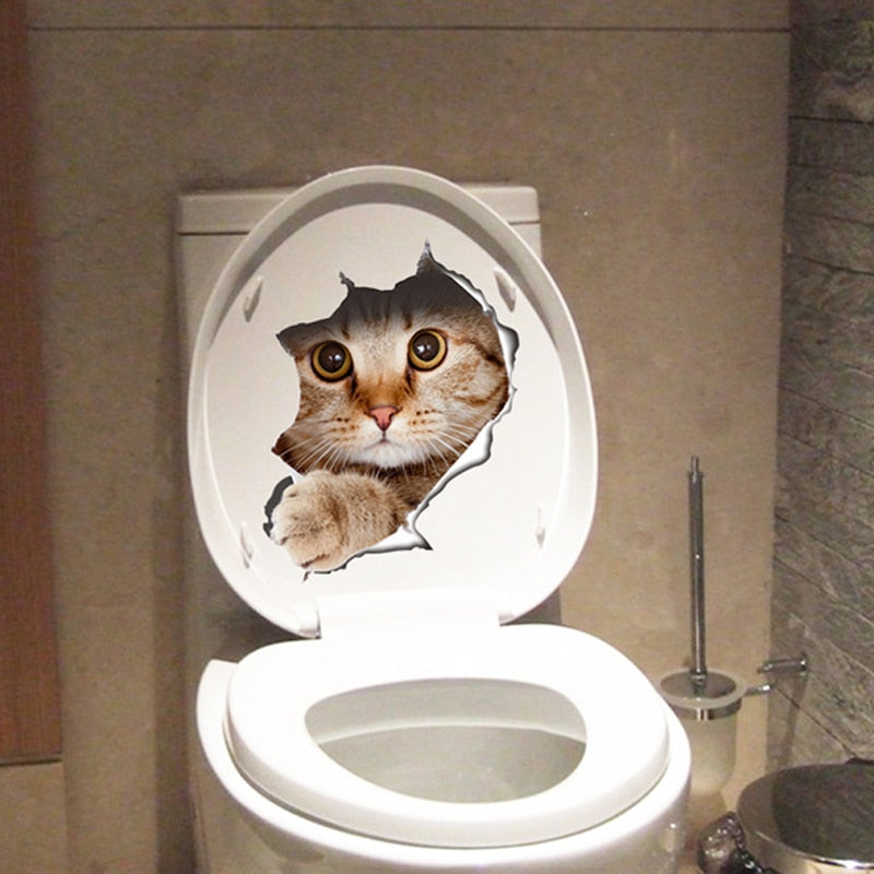 3d Hole Cat Dog Animal Toilet Kitten and Puppy's Stickers