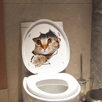 3d Hole Cat Dog Animal Toilet Kitten and Puppy's Stickers - Hiccupzz