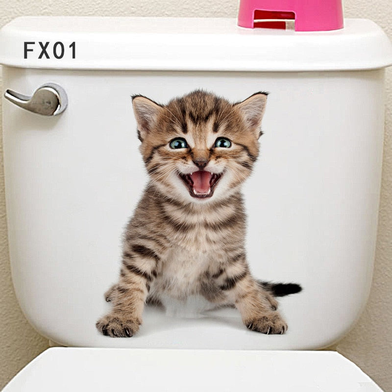 3d Hole Cat Dog Animal Toilet Kitten and Puppy's Stickers