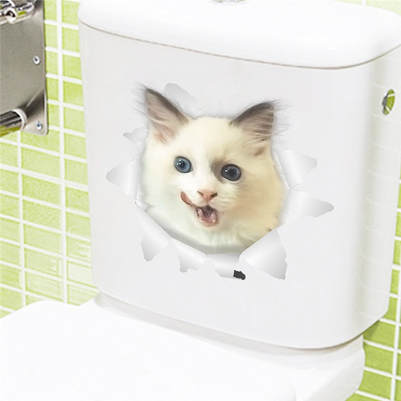 3d Hole Cat Dog Animal Toilet Kitten and Puppy's Stickers