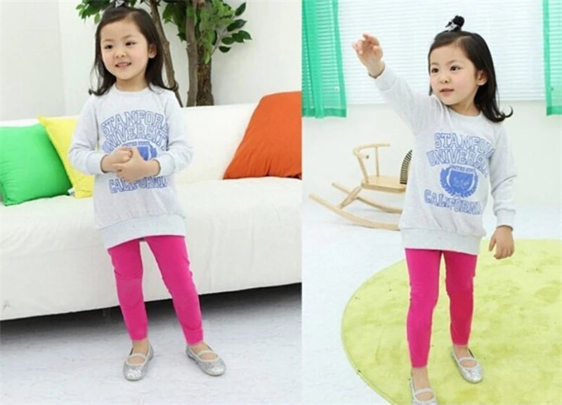 Autumn Winter Girls' Leggings - Plus Velvet for Warmth, Candy Colors, Comfortable Pants for Kids Aged 3-9 Years