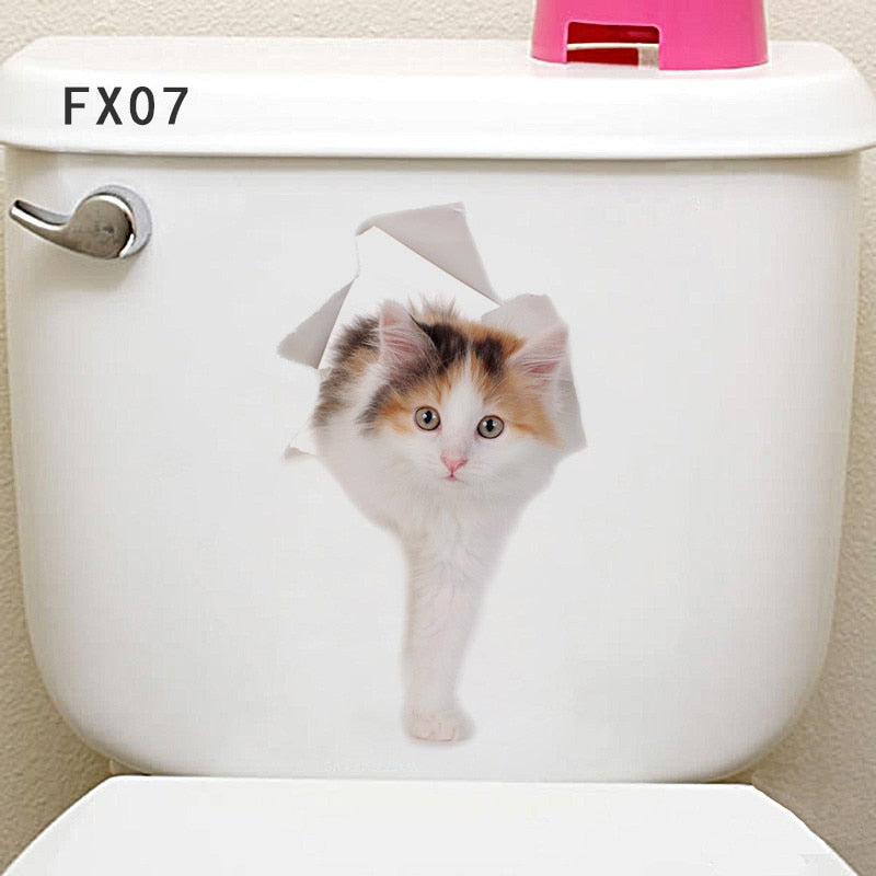 3d Hole Cat Dog Animal Toilet Kitten and Puppy's Stickers