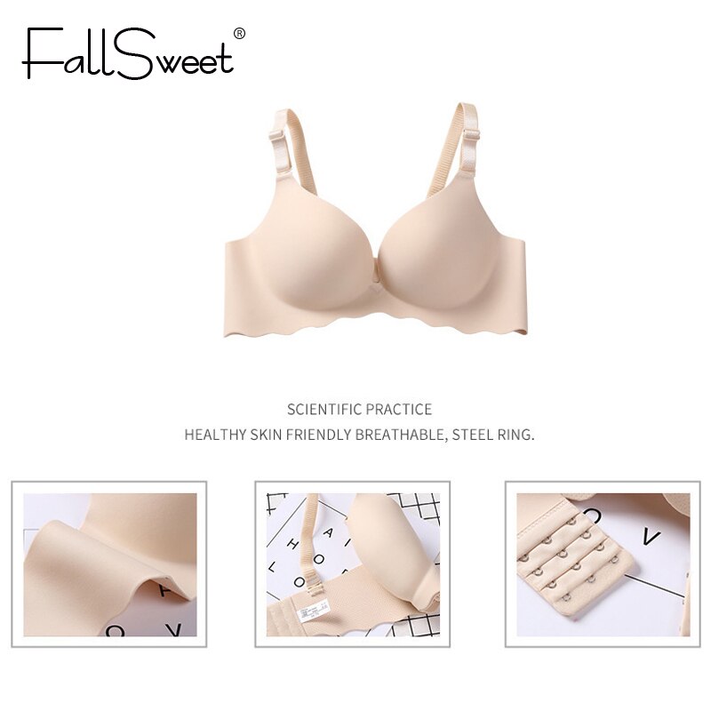 FallSweet Seamless Push Up Bras for A B C cup No wire Plunge Brassiere for Women Lovely Classic