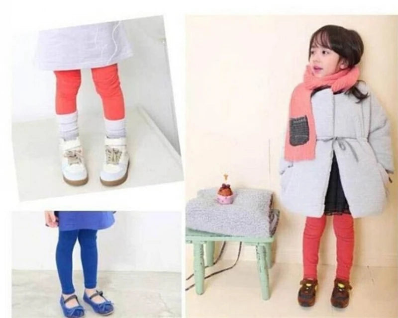 Autumn Winter Girls' Leggings - Plus Velvet for Warmth, Candy Colors, Comfortable Pants for Kids Aged 3-9 Years