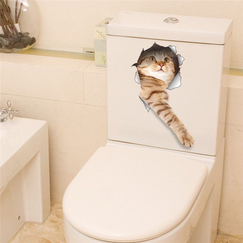 3d Hole Cat Dog Animal Toilet Kitten and Puppy's Stickers