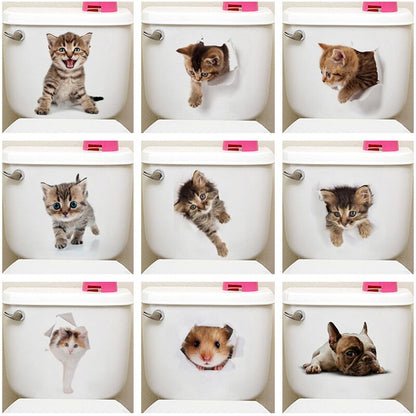 3d Hole Cat Dog Animal Toilet Kitten and Puppy's Stickers - Hiccupzz