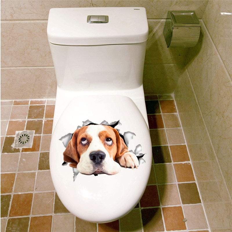 3d Hole Cat Dog Animal Toilet Kitten and Puppy's Stickers