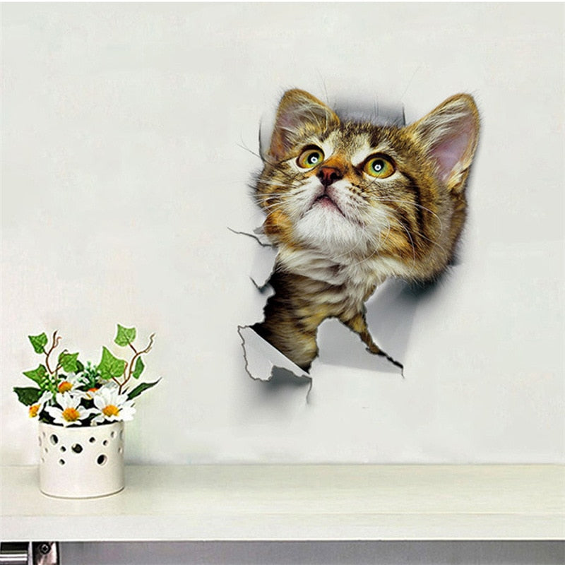 3d Hole Cat Dog Animal Toilet Kitten and Puppy's Stickers